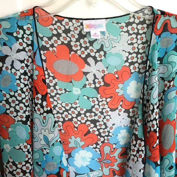 LULAROE Floral Kimono Open Front Cardigan Semi Sheer Coverup Shirley Size Medium - Picture 3 of 16